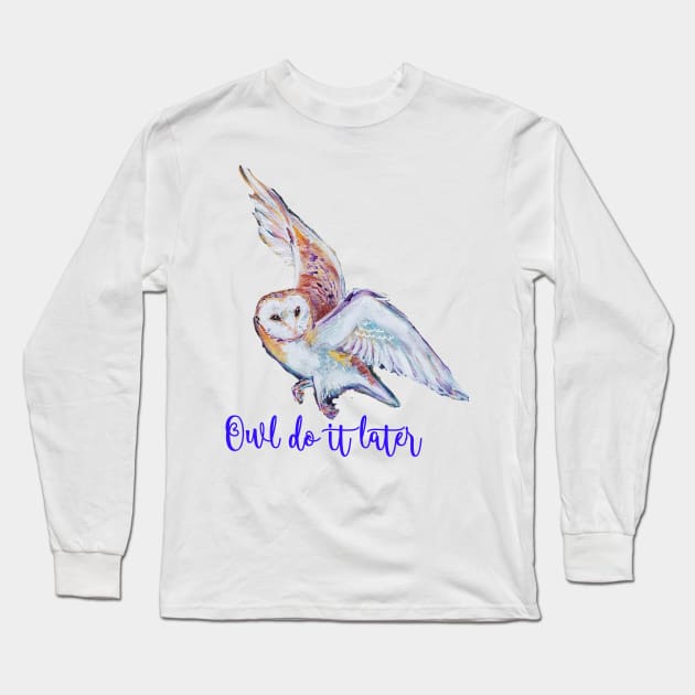 Barn owl in flight Long Sleeve T-Shirt by Orangerinka